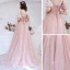 Bling Bling Rosa Ballkleider 2021 A Linie Off Shoulder Geschwollenes Kurze Ärmel Pailletten Sweep / Pinsel Zug Rüschen Rückenfreies Festliche Kleider