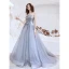 Haut de Gamme Gris Robe De Bal 2021 Princesse Bustier Sans Manches Perlage Glitter Tulle Train De Balayage Volants Dos Nu Robe De Ceremonie