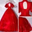 Victorian Style Red Dancing Prom Dresses 2021 Ball Gown High Neck Puffy Short Sleeve Beading Sequins Floor-Length / Long Ruffle Backless Formal Dresses
