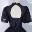 Victorian Style Black Dancing Prom Dresses 2021 Ball Gown High Neck Puffy Short Sleeve Beading Floor-Length / Long Ruffle Backless Formal Dresses