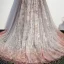 Bling Bling Grau Durchsichtige Ballkleider 2021 A Linie Off Shoulder Kurze Ärmel Perlenstickerei Pailletten Glanz Tülle Sweep / Pinsel Zug Rüschen Rückenfreies Festliche Kleider