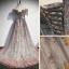 Bling Bling Grau Durchsichtige Ballkleider 2021 A Linie Off Shoulder Kurze Ärmel Perlenstickerei Pailletten Glanz Tülle Sweep / Pinsel Zug Rüschen Rückenfreies Festliche Kleider