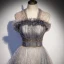 Elegante Grau Ballkleider 2021 A Linie Eckiger Ausschnitt Ärmellos Perlenstickerei Sweep / Pinsel Zug Rüschen Festliche Kleider