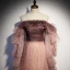 Two Tone Pearl Pink Glitter Prom Dresses 2021 A-Line / Princess Off-The-Shoulder Long Sleeve Beading Sweep Train Ruffle Backless Formal Dresses