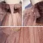 Two Tone Pearl Pink Glitter Prom Dresses 2021 A-Line / Princess Off-The-Shoulder Long Sleeve Beading Sweep Train Ruffle Backless Formal Dresses