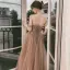 Elegant Champagne Ballkjoler 2021 Prinsesse Kjæreste Korte Ermer Beading Paljetter Lange Buste Ryggløse Formelle Kjoler