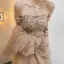 Elegant Champagne Ballkjoler 2021 Prinsesse Kjæreste Korte Ermer Beading Paljetter Lange Buste Ryggløse Formelle Kjoler