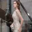 Sparkly Champagne Sequins Evening Dresses  2021 Trumpet / Mermaid High Neck Sleeveless Beading Floor-Length / Long Ruffle Formal Dresses