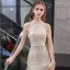 Sparkly Champagne Sequins Evening Dresses  2021 Trumpet / Mermaid High Neck Sleeveless Beading Floor-Length / Long Ruffle Formal Dresses