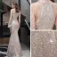 Sparkly Champagne Sequins Evening Dresses  2021 Trumpet / Mermaid High Neck Sleeveless Beading Floor-Length / Long Ruffle Formal Dresses