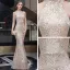 Sparkly Champagne Sequins Evening Dresses  2021 Trumpet / Mermaid High Neck Sleeveless Beading Floor-Length / Long Ruffle Formal Dresses