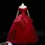 High-end Burgundy Dancing Prom Dresses 2021 Ball Gown Off-The-Shoulder Short Sleeve Appliques Lace Beading Sequins Floor-Length / Long Ruffle Backless Formal Dresses