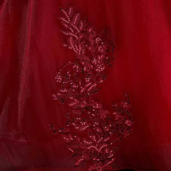 High-end Burgundy Dancing Prom Dresses 2021 Ball Gown Off-The-Shoulder Short Sleeve Appliques Lace Beading Sequins Floor-Length / Long Ruffle Backless Formal Dresses