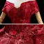 High-end Burgundy Dancing Prom Dresses 2021 Ball Gown Off-The-Shoulder Short Sleeve Appliques Lace Beading Sequins Floor-Length / Long Ruffle Backless Formal Dresses