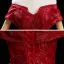 High-end Burgundy Dancing Prom Dresses 2021 Ball Gown Off-The-Shoulder Short Sleeve Appliques Lace Beading Sequins Floor-Length / Long Ruffle Backless Formal Dresses
