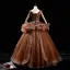 Haut de Gamme Marron Dansant Robe De Bal 2021 Robe Boule V-Cou Sans Manches Appliques En Dentelle Perlage Paillettes Longue Volants Dos Nu Robe De Ceremonie