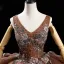 Haut de Gamme Marron Dansant Robe De Bal 2021 Robe Boule V-Cou Sans Manches Appliques En Dentelle Perlage Paillettes Longue Volants Dos Nu Robe De Ceremonie