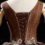 Haut de Gamme Marron Dansant Robe De Bal 2021 Robe Boule V-Cou Sans Manches Appliques En Dentelle Perlage Paillettes Longue Volants Dos Nu Robe De Ceremonie