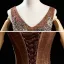 Haut de Gamme Marron Dansant Robe De Bal 2021 Robe Boule V-Cou Sans Manches Appliques En Dentelle Perlage Paillettes Longue Volants Dos Nu Robe De Ceremonie