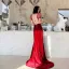 Sexy Bordeaux Velour Transparentes Robe De Soirée 2021 Trompette / Sirène Col v profond Gonflée Manches Courtes Perlage Faux Diamant Train De Balayage Dos Nu Robe De Ceremonie