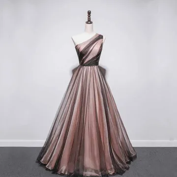 Fashion Black Brown Dancing Prom Dresses 2021 A Line Princess One Shoulder Sleeveless Floor Length Long Ruffle Backless Formal Dresses