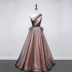 Mode Schwarz Braun Tanzen Ballkleider 2021 A Linie One Shoulder Ärmellos Lange Rüschen Rückenfreies Festliche Kleider