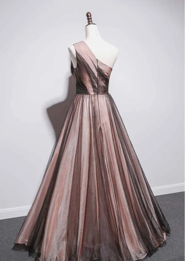Fashion Black Brown Dancing Prom Dresses 2021 A-Line / Princess One-Shoulder Sleeveless Floor-Length / Long Ruffle Backless Formal Dresses