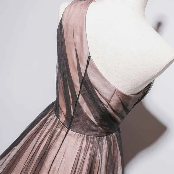 Fashion Black Brown Dancing Prom Dresses 2021 A-Line / Princess One-Shoulder Sleeveless Floor-Length / Long Ruffle Backless Formal Dresses