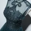Haut de Gamme Bleu D'encre Transparentes Dansant Robe De Bal 2021 Princesse Col Haut Sans Manches Appliques En Dentelle Perlage Perle Longue Volants