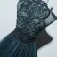 Haut de Gamme Bleu D'encre Transparentes Dansant Robe De Bal 2021 Princesse Col Haut Sans Manches Appliques En Dentelle Perlage Perle Longue Volants