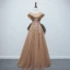 Chic / Beautiful Brown Dancing Prom Dresses 2021 A-Line / Princess See-through Scoop Neck Sleeveless Appliques Lace Beading Floor-Length / Long Ruffle Backless Formal Dresses