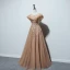 Chic / Beautiful Brown Dancing Prom Dresses 2021 A-Line / Princess See-through Scoop Neck Sleeveless Appliques Lace Beading Floor-Length / Long Ruffle Backless Formal Dresses