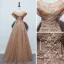 Chic / Beautiful Brown Dancing Prom Dresses 2021 A-Line / Princess See-through Scoop Neck Sleeveless Appliques Lace Beading Floor-Length / Long Ruffle Backless Formal Dresses