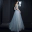 Bling Bling Océan Bleu Transparentes Dansant Robe De Bal 2021 Princesse De l'épaule Manches Courtes Perlage Paillettes Glitter Tulle Longue Volants Dos Nu Robe De Ceremonie