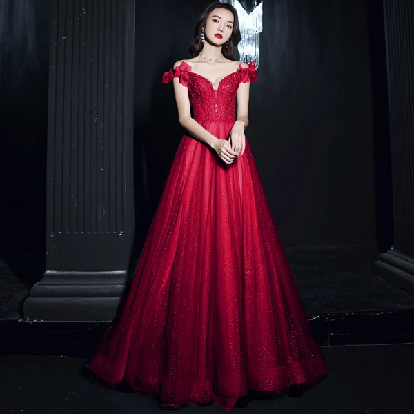 Bling Bling Océan Bleu Transparentes Dansant Robe De Bal 2021 Princesse De l'épaule Manches Courtes Perlage Paillettes Glitter Tulle Longue Volants Dos Nu Robe De Ceremonie