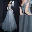 Bling Bling Océan Bleu Transparentes Dansant Robe De Bal 2021 Princesse De l'épaule Manches Courtes Perlage Paillettes Glitter Tulle Longue Volants Dos Nu Robe De Ceremonie