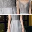 Bling Bling Grey Prom Dresses 2021 A-Line / Princess Deep V-Neck Sleeveless Beading Rhinestone Glitter Tulle Sweep Train Ruffle Backless Formal Dresses