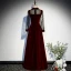 Vintage / Retro Burgundy Velour Winter Dancing Prom Dresses 2021 A-Line / Princess High Neck Spotted Long Sleeve Floor-Length / Long Ruffle Formal Dresses