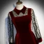 Vintage / Retro Burgundy Velour Winter Dancing Prom Dresses 2021 A-Line / Princess High Neck Spotted Long Sleeve Floor-Length / Long Ruffle Formal Dresses