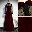 Vintage / Retro Burgundy Velour Winter Dancing Prom Dresses 2021 A-Line / Princess High Neck Spotted Long Sleeve Floor-Length / Long Ruffle Formal Dresses
