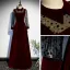 Vintage / Retro Burgundy Velour Winter Dancing Prom Dresses 2021 A-Line / Princess High Neck Spotted Long Sleeve Floor-Length / Long Ruffle Formal Dresses