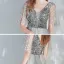 Élégant Argenté Dansant Robe De Bal 2021 Princesse Col v profond Sans Manches Paillettes Tachetée Tulle Longue Volants Dos Nu Robe De Ceremonie