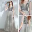 Élégant Argenté Dansant Robe De Bal 2021 Princesse Col v profond Sans Manches Paillettes Tachetée Tulle Longue Volants Dos Nu Robe De Ceremonie