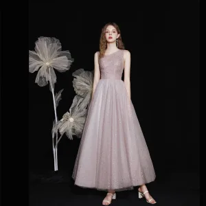 Bling Bling Rougissant Rose Dansant Robe De Bal 2021 Princesse V Cou Sans Manches Paillettes Glitter Tulle Longueur Cheville Dos Nu Robe De Ceremonie