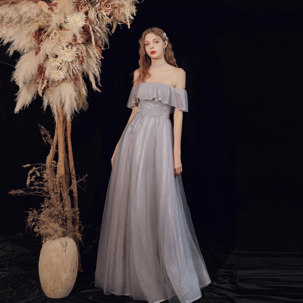 slim fit dress slacks Strapless Plunging Neck Silver Sequin Rhinestone Mermaid Prom Dress main image 1