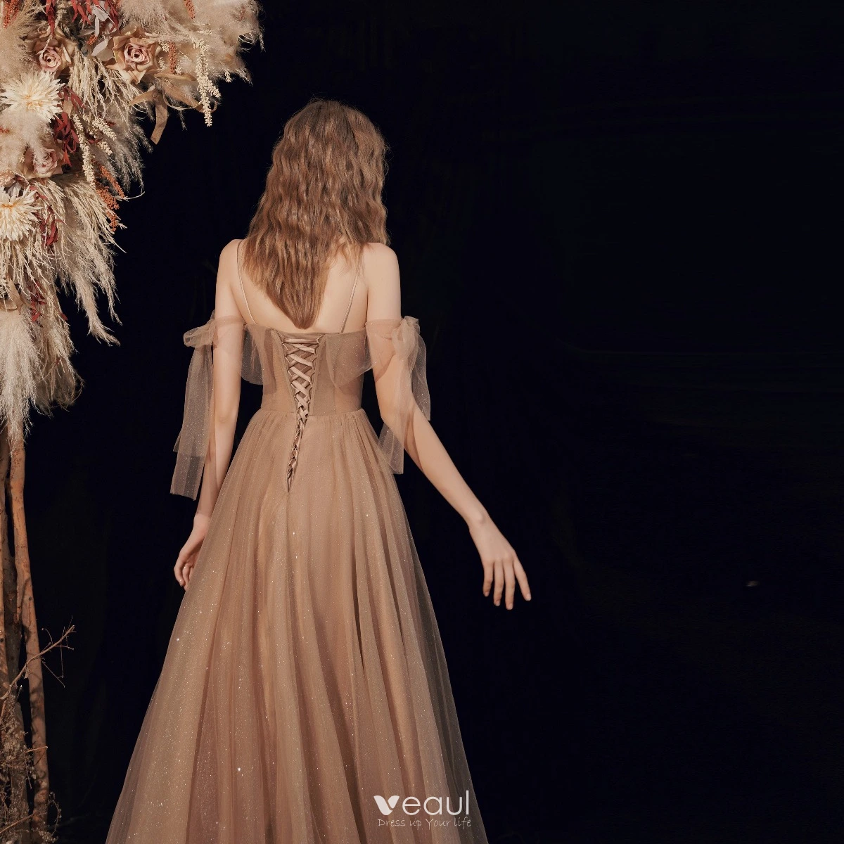 brown glitter prom dress Glitter Brown One Shoulder Wedding Guest Dress main image 1