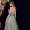 Elegant Sage Green Dancing Prom Dresses 2021 A-Line / Princess Strapless Sleeveless Beading Glitter Tulle Floor-Length / Long Ruffle Backless Formal Dresses