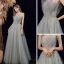 Élégant Vert Cendré Dansant Robe De Bal 2021 Princesse Bustier Sans Manches Perlage Glitter Tulle Longue Volants Dos Nu Robe De Ceremonie