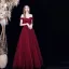 Modest / Simple Burgundy Dancing Prom Dresses 2021 A-Line / Princess Off-The-Shoulder Short Sleeve Sash Floor-Length / Long Pleated Backless Formal Dresses