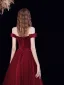 Modest / Simple Burgundy Dancing Prom Dresses 2021 A-Line / Princess Off-The-Shoulder Short Sleeve Sash Floor-Length / Long Pleated Backless Formal Dresses
